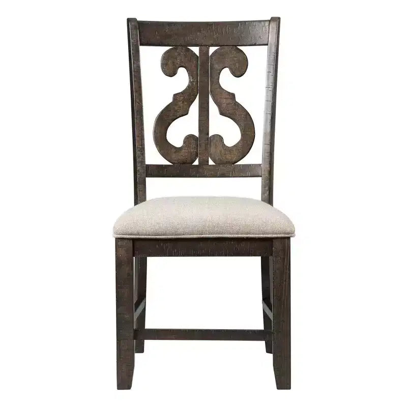 Wooden Swirl Back Dining Chair – Upholstered Seat, Walnut Finish