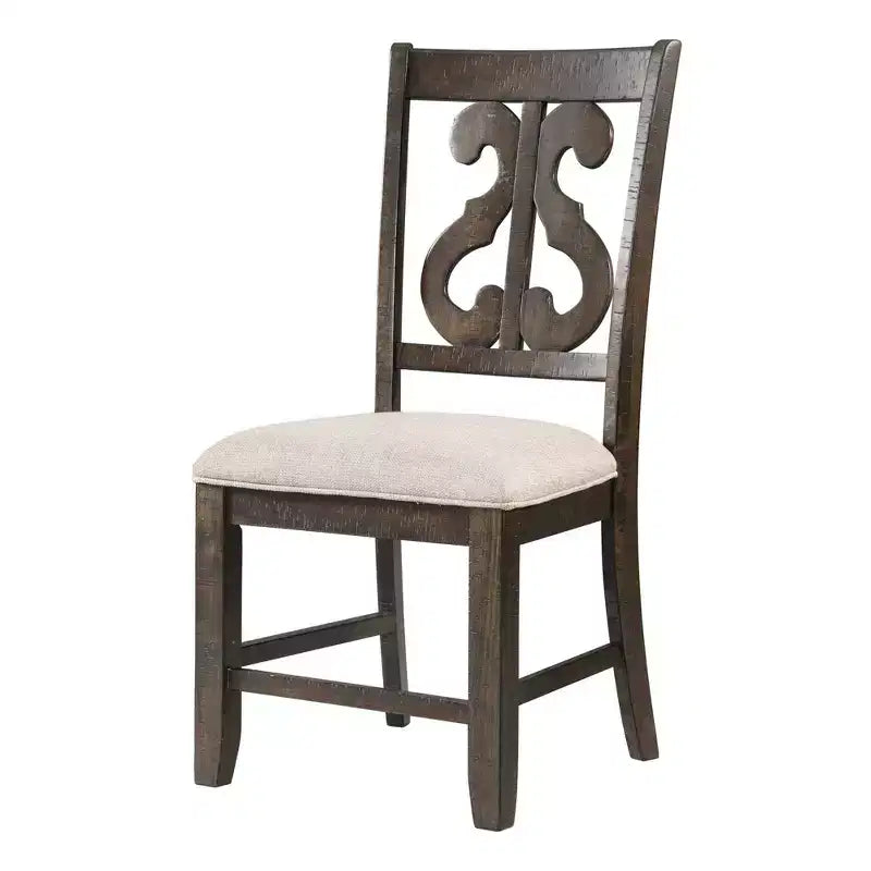 Sedia da pranzo in legno con schienale a volute – Seduta imbottita, finitura noce