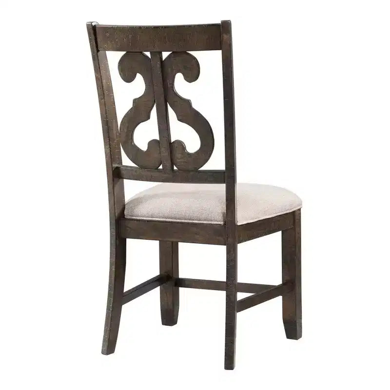 Wooden Swirl Back Dining Chair – Upholstered Seat, Walnut Finish