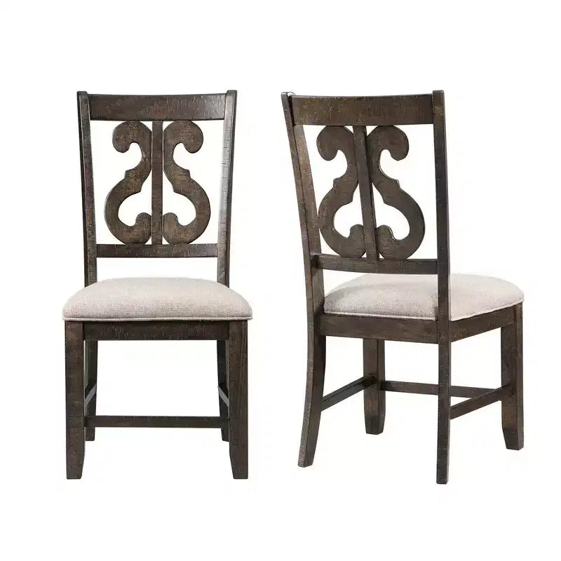 Wooden Swirl Back Dining Chair – Upholstered Seat, Walnut Finish
