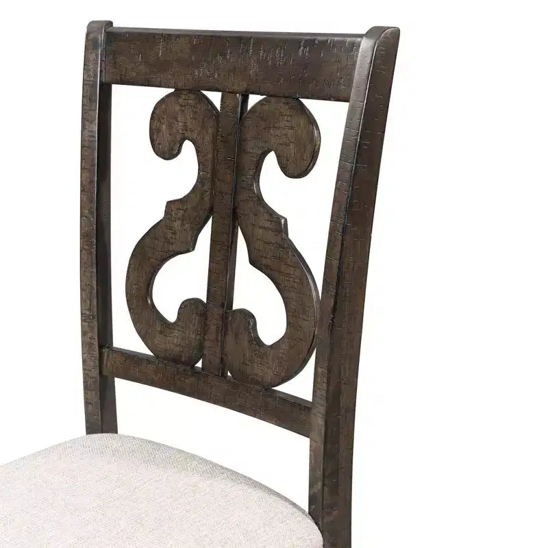 Sedia da pranzo in legno con schienale a volute – Seduta imbottita, finitura noce
