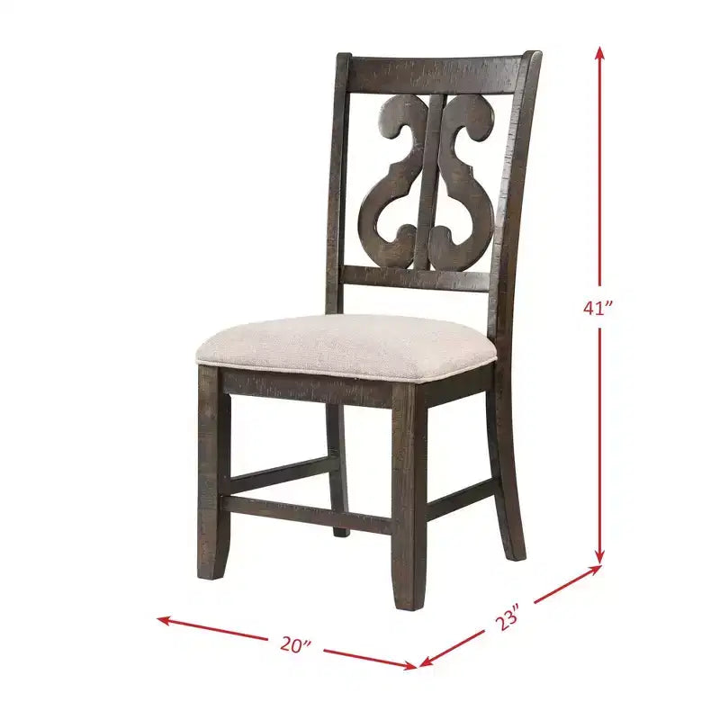 Sedia da pranzo in legno con schienale a volute – Seduta imbottita, finitura noce