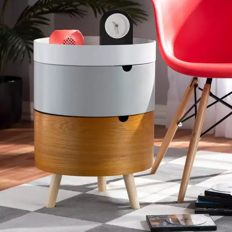 Tavolino Rotondo a 3 Livelli con Contenitore – Stile Moderno di Metà Secolo