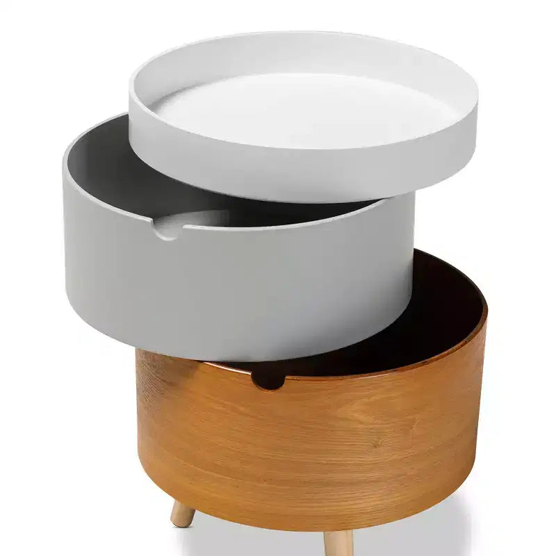 3-Tier Round End Table with Storage – Mid-Century Modern Style