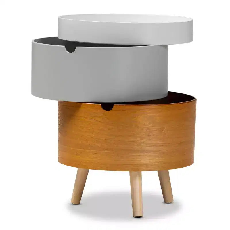 Tavolino Rotondo a 3 Livelli con Contenitore – Stile Moderno di Metà Secolo