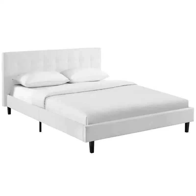 Full Size Upholstered Platform Bed with Tufted Headboard