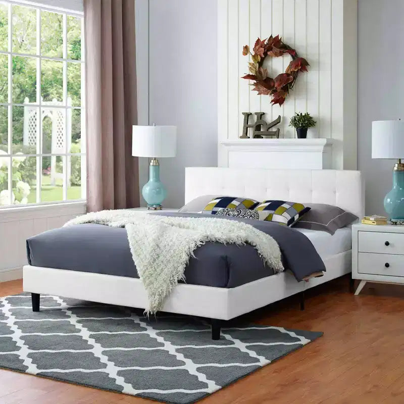 Full Size Upholstered Platform Bed with Tufted Headboard