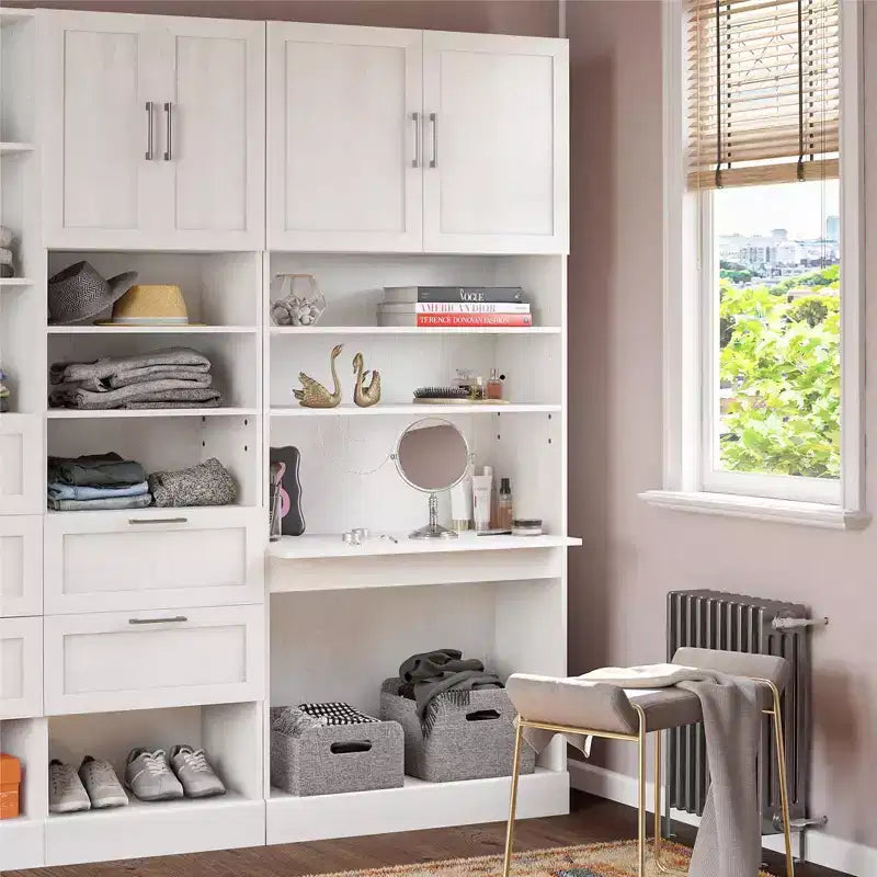 Vanity Modular Closet Unit with Open Shelves and Cabinet Storage