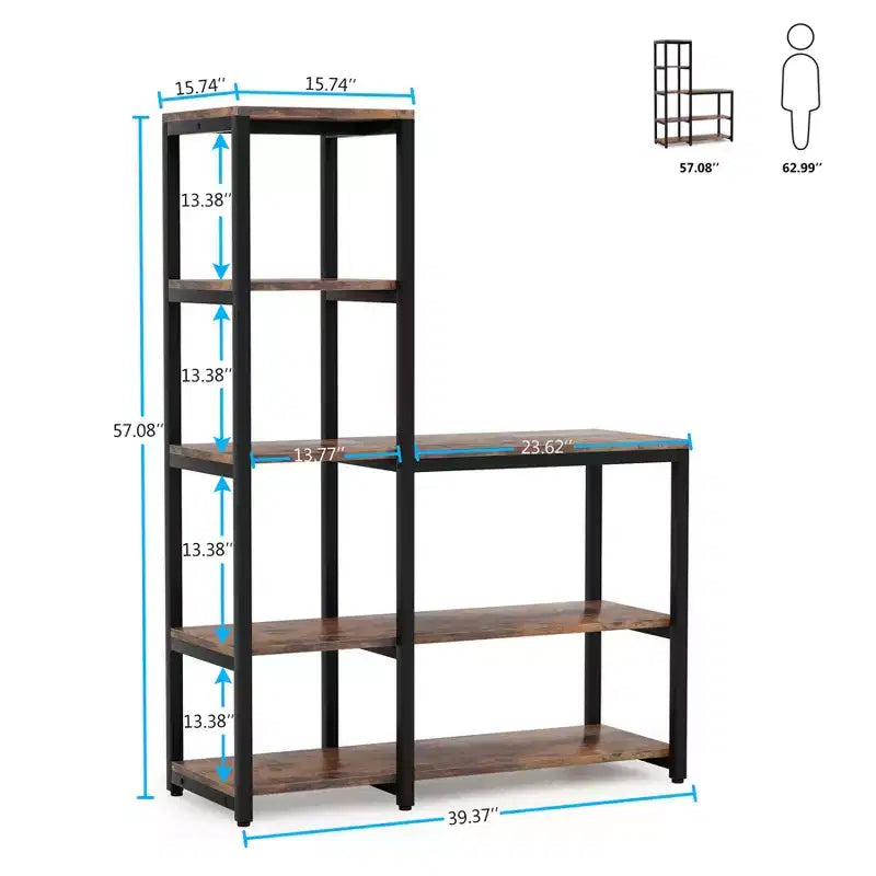 Libreria a 5 ripiani con struttura in metallo