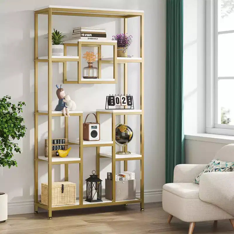 71-Inch 11-Tier Open Display Bookcase with Metal Frame
